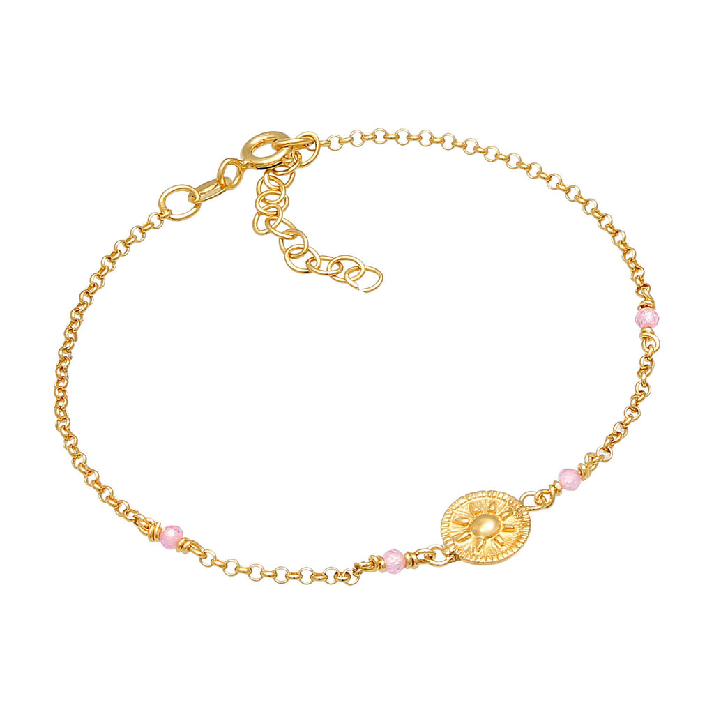 Gold Gelang Perhiasan Perak 925 Wanita Coin Sun Vintage Pink Quartz Gold Plated