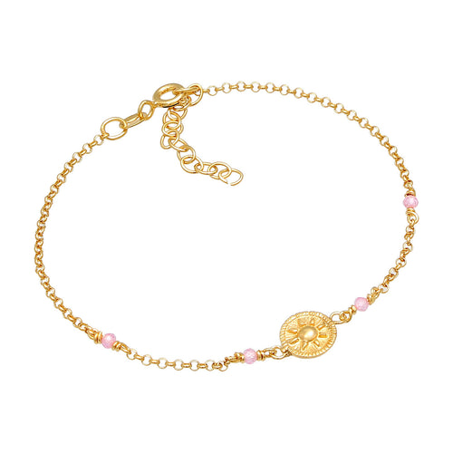 Gold Gelang Perhiasan Perak 925 Wanita Coin Sun Vintage Pink Quartz Gold Plated