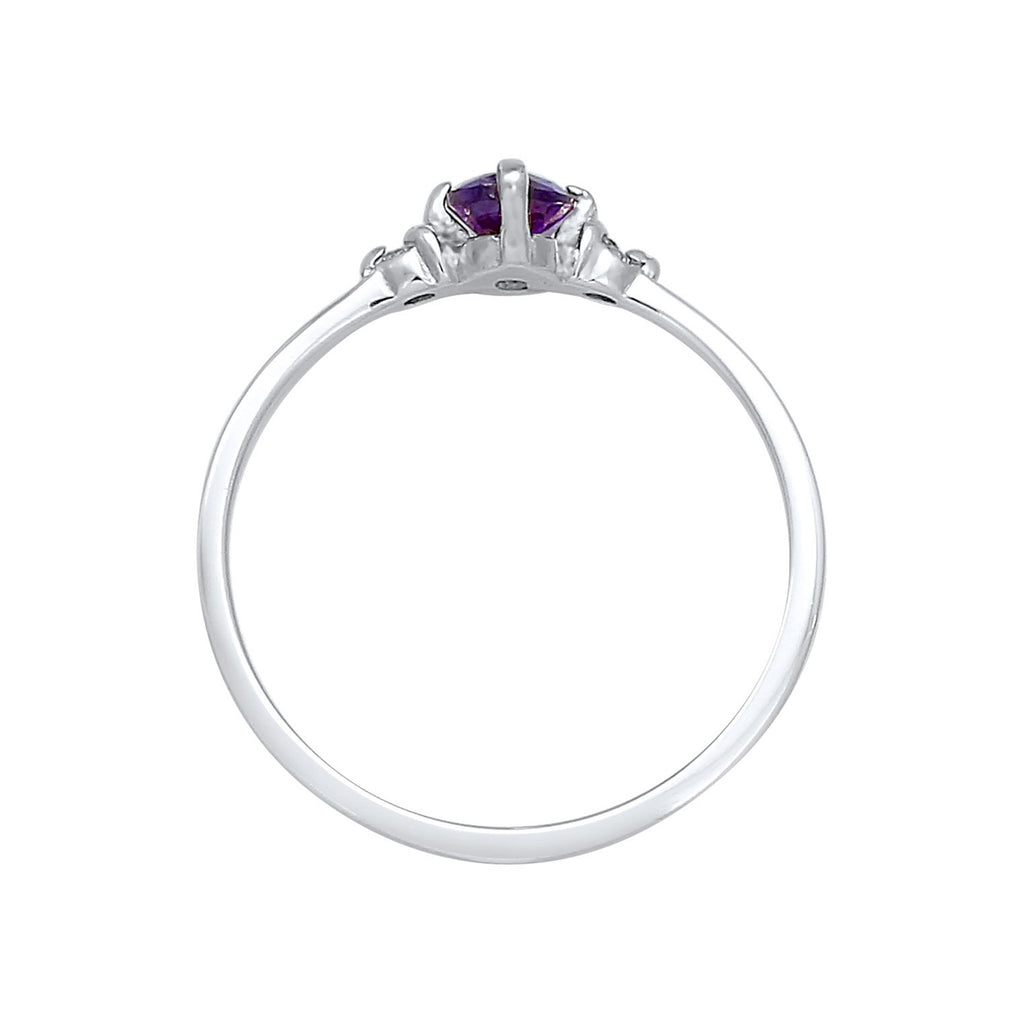 Ring Solitaire Engagement Purple Sparkling Cubic Zirconia Crystals In 925 Sterling Silver