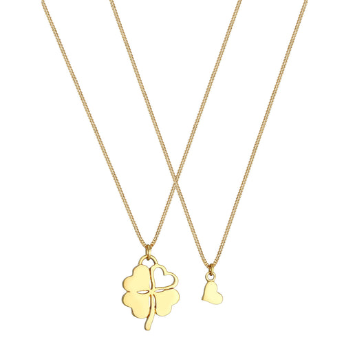 Gold Kalung Perhiasan Perak 925 Wanita Mother Child Set Heart Gold Plated