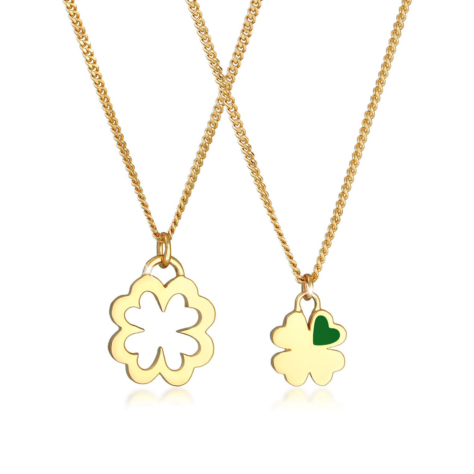 Gold Perhiasan Wanita Perak Asli - Silver Kalung  Mother Child Set Shamrock Lapis Emas