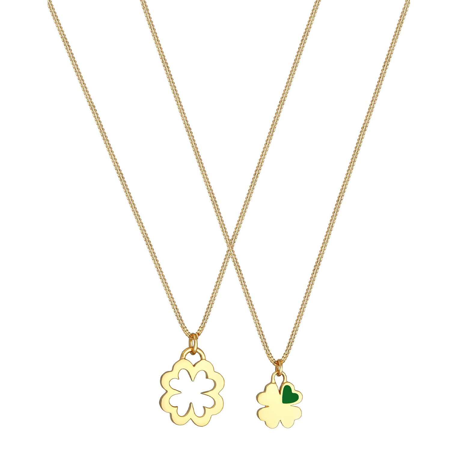 Gold Perhiasan Wanita Perak Asli - Silver Kalung  Mother Child Set Shamrock Lapis Emas