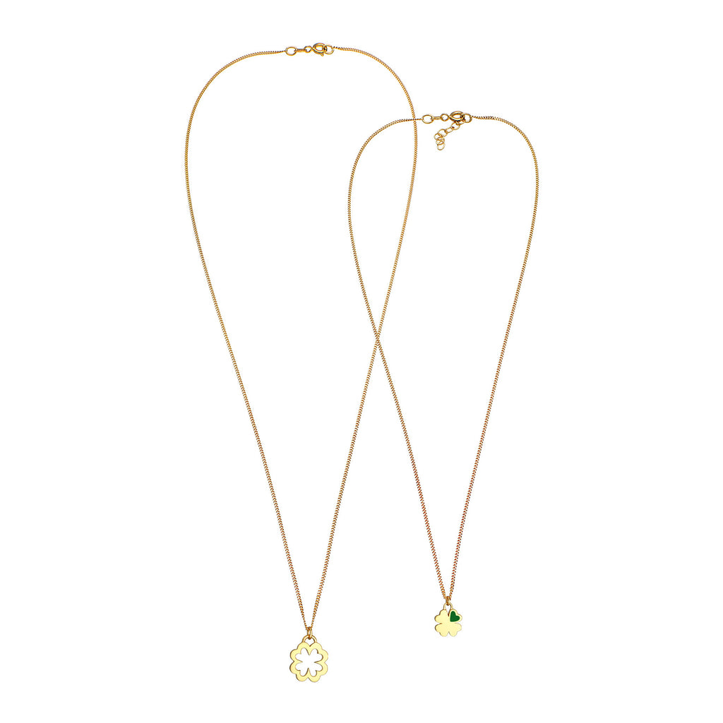 Gold Perhiasan Wanita Perak Asli - Silver Kalung  Mother Child Set Shamrock Lapis Emas