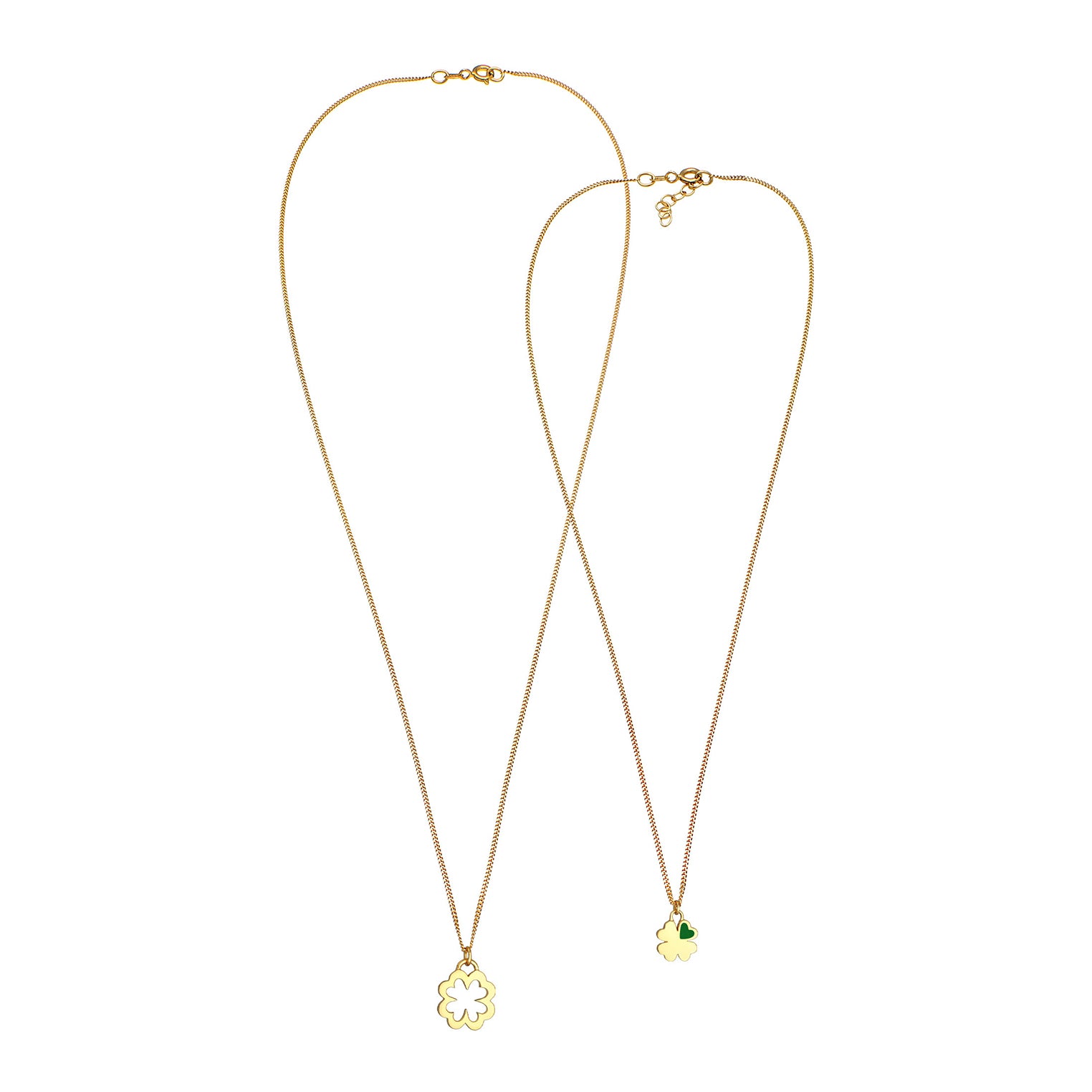 Gold Perhiasan Wanita Perak Asli - Silver Kalung  Mother Child Set Shamrock Lapis Emas