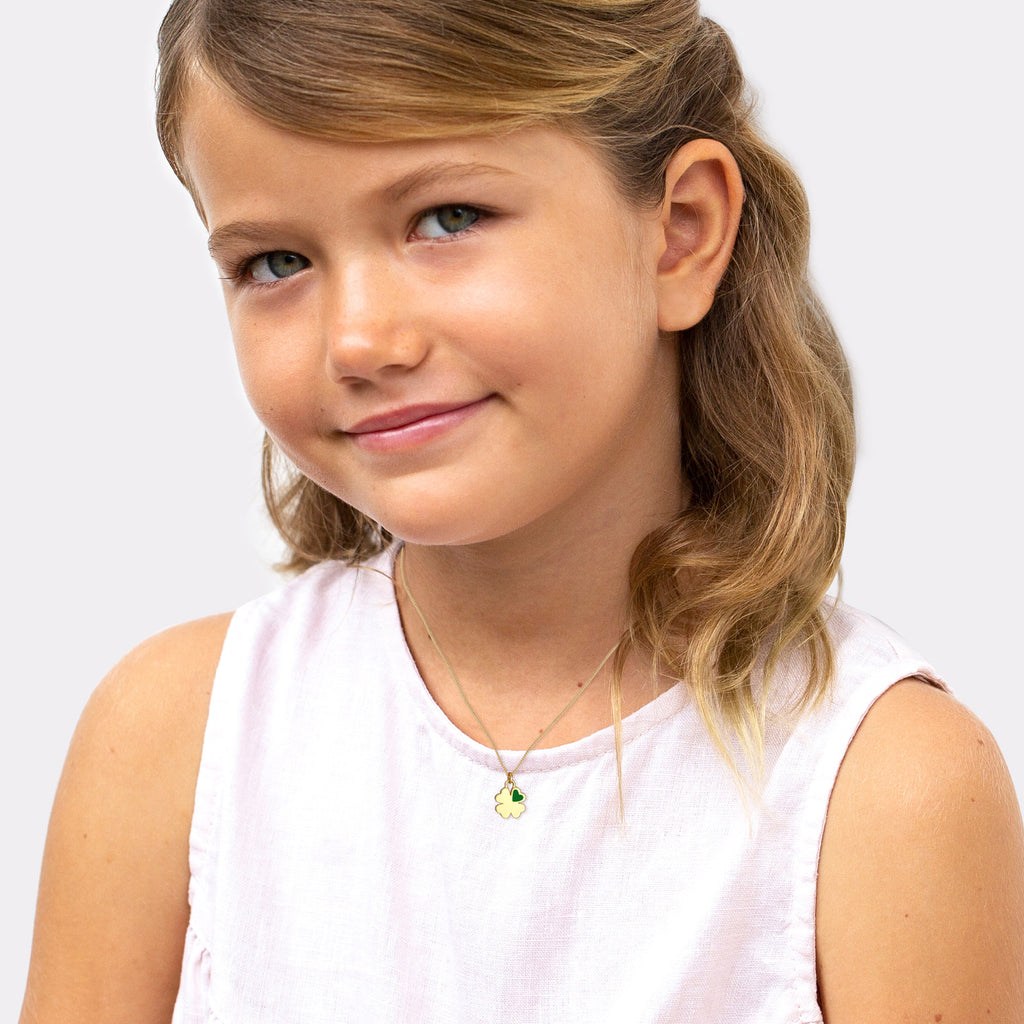 Gold Perhiasan Wanita Perak Asli - Silver Kalung  Mother Child Set Shamrock Lapis Emas