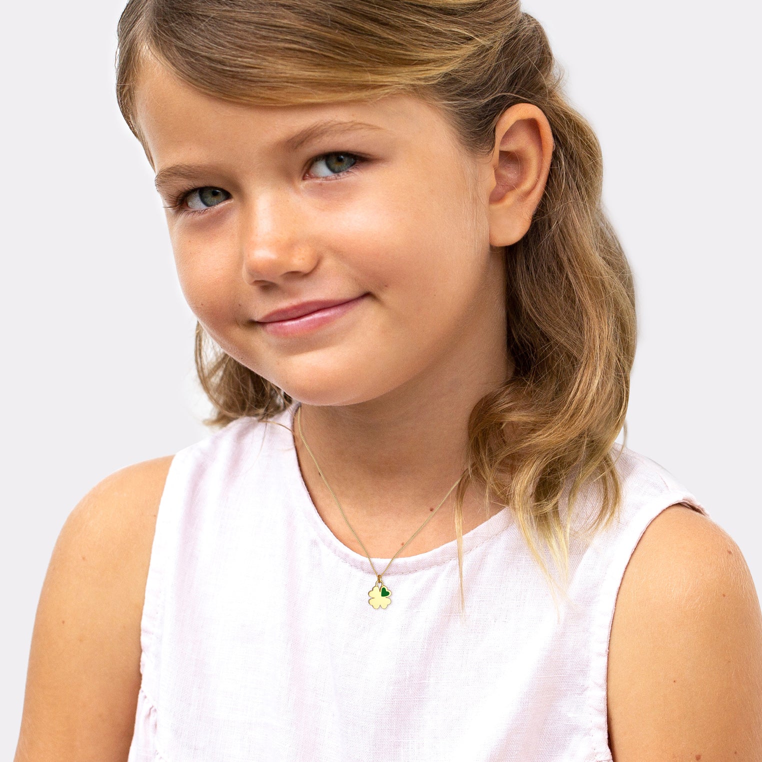 Gold Perhiasan Wanita Perak Asli - Silver Kalung  Mother Child Set Shamrock Lapis Emas