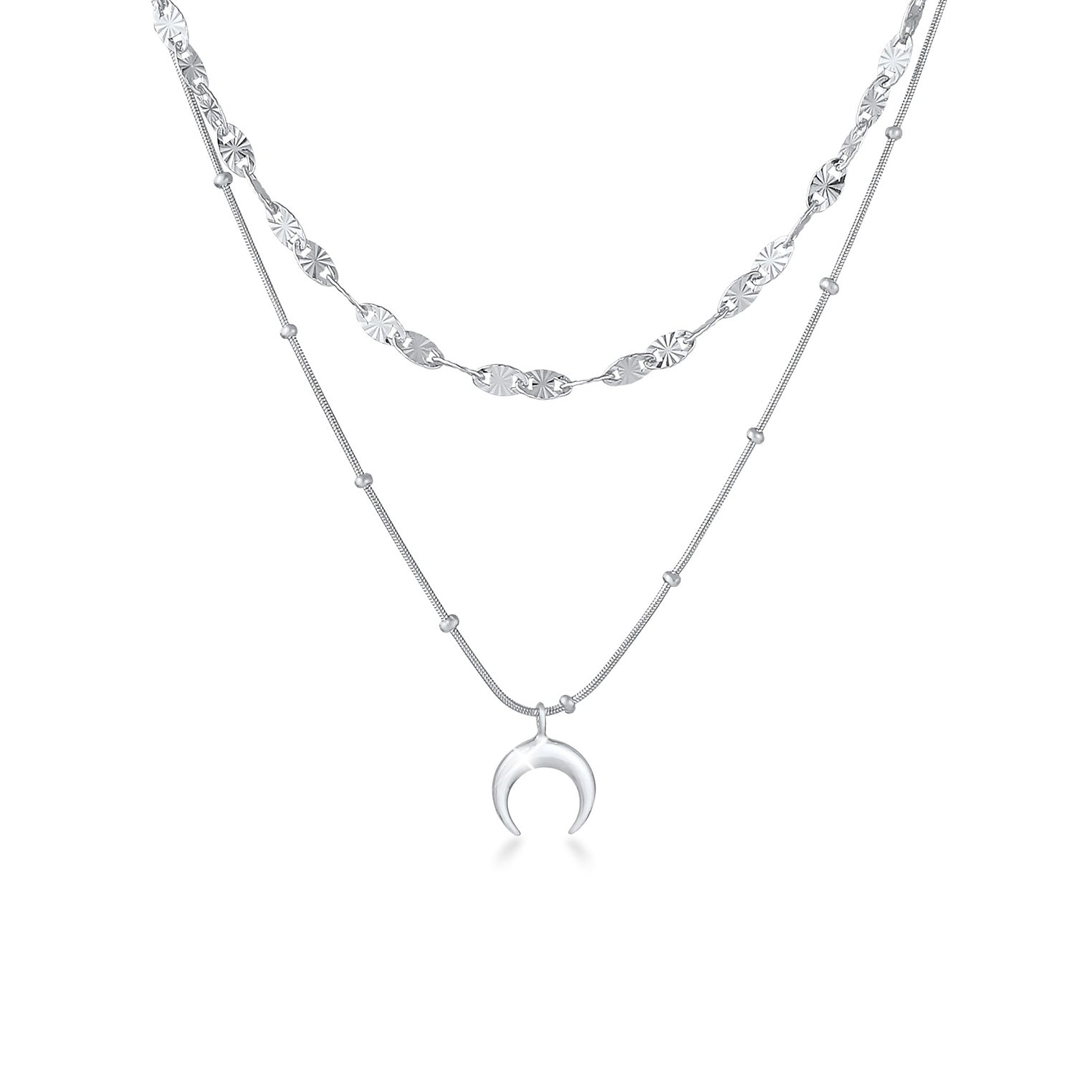 Silver Perhiasan Wanita Perak Asli - Silver Kalung  Layer Plate Half Moon Astro Trend