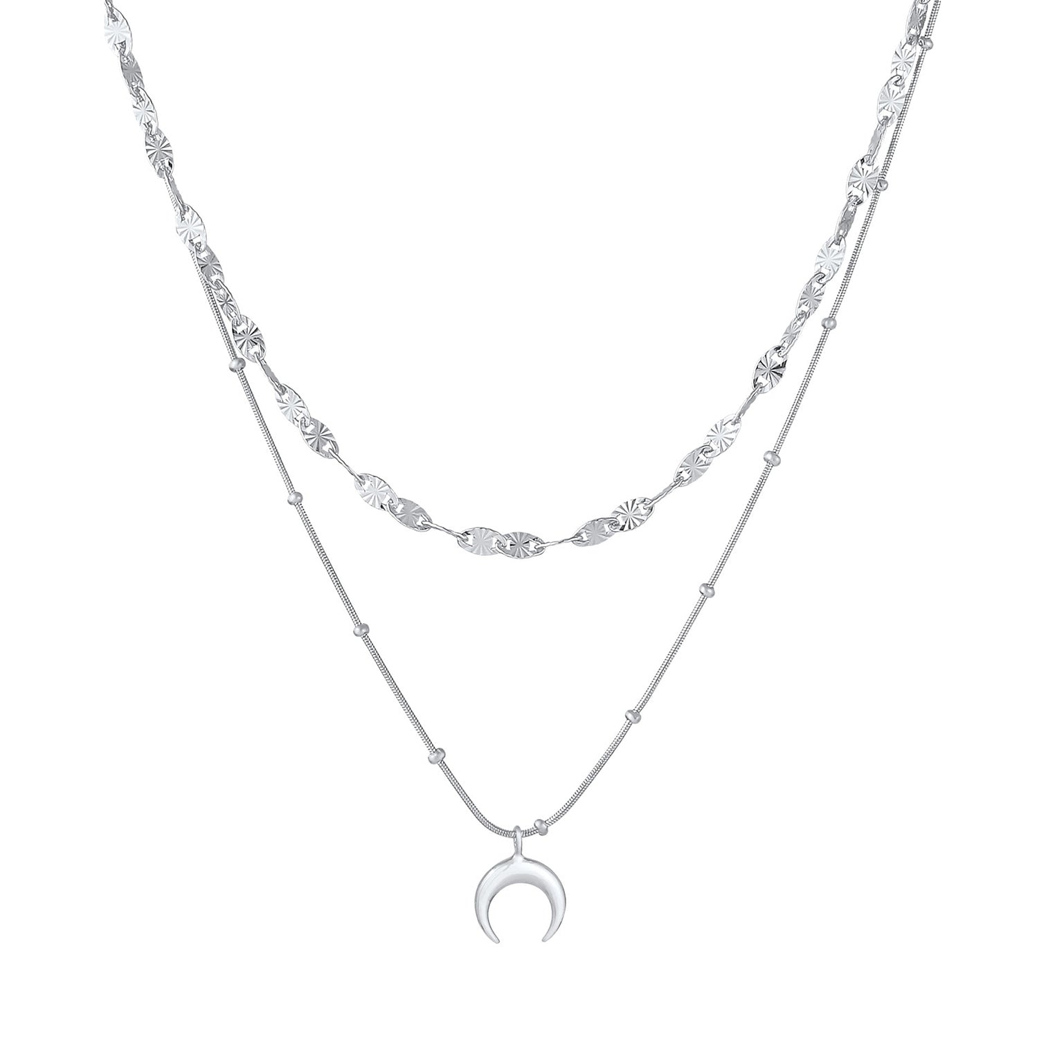 Silver Perhiasan Wanita Perak Asli - Silver Kalung  Layer Plate Half Moon Astro Trend