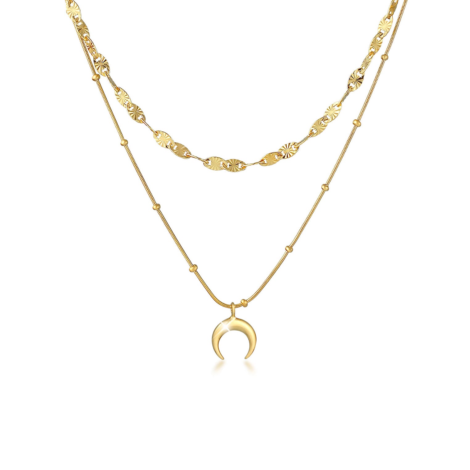 Gold Perhiasan Wanita Perak Asli - Silver Kalung  Layer Plate Half Moon Astro Trend Lapis Emas