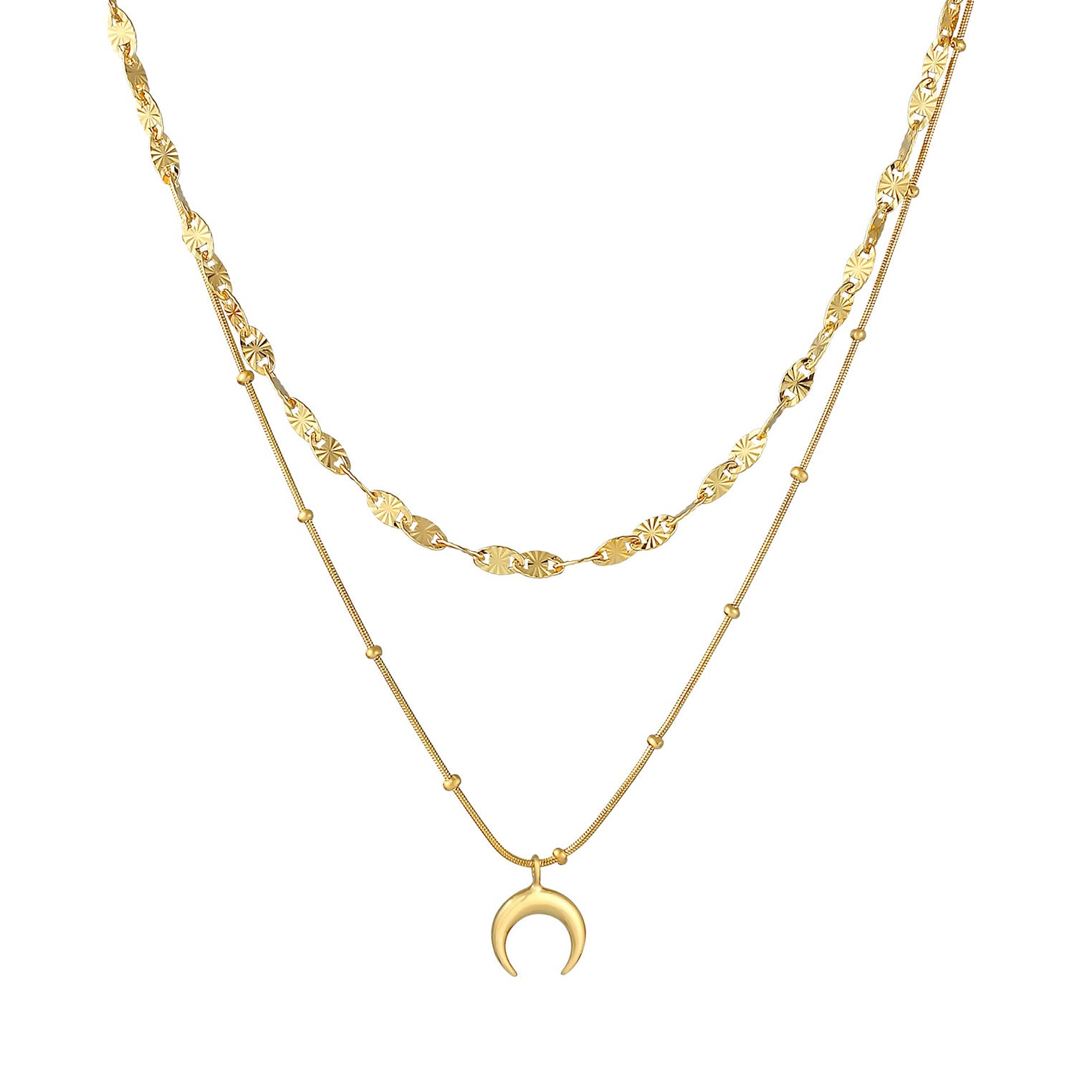 Gold Perhiasan Wanita Perak Asli - Silver Kalung  Layer Plate Half Moon Astro Trend Lapis Emas