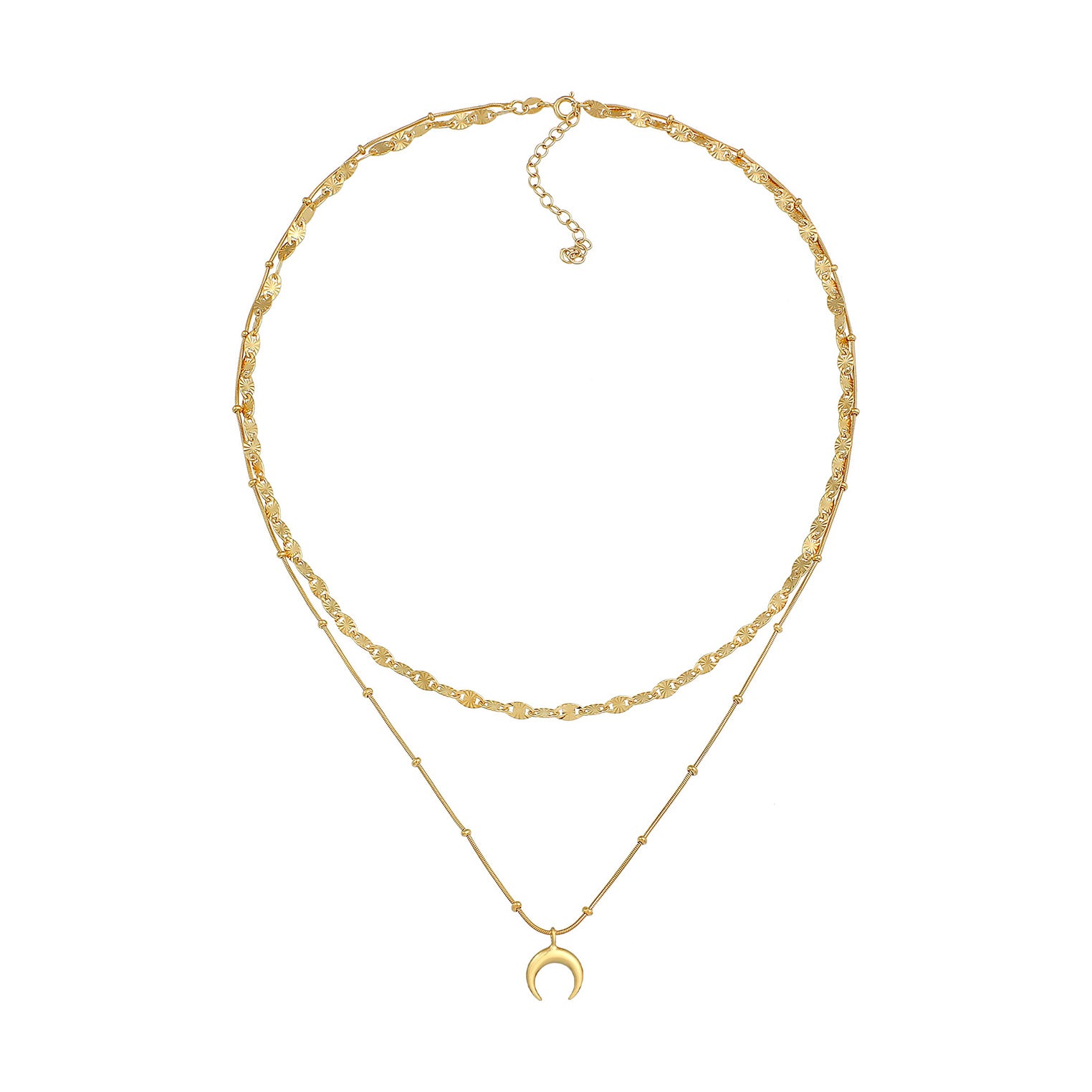 Gold Perhiasan Wanita Perak Asli - Silver Kalung  Layer Plate Half Moon Astro Trend Lapis Emas