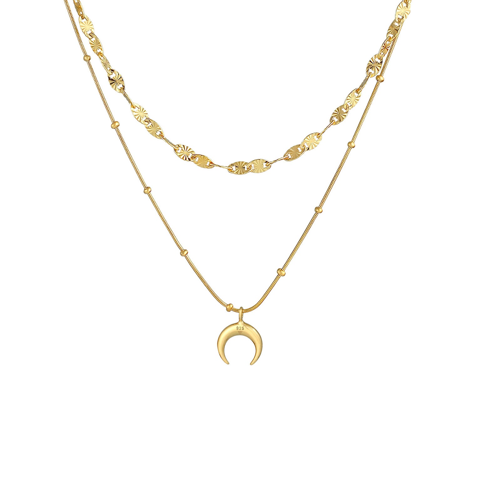 Gold Perhiasan Wanita Perak Asli - Silver Kalung  Layer Plate Half Moon Astro Trend Lapis Emas