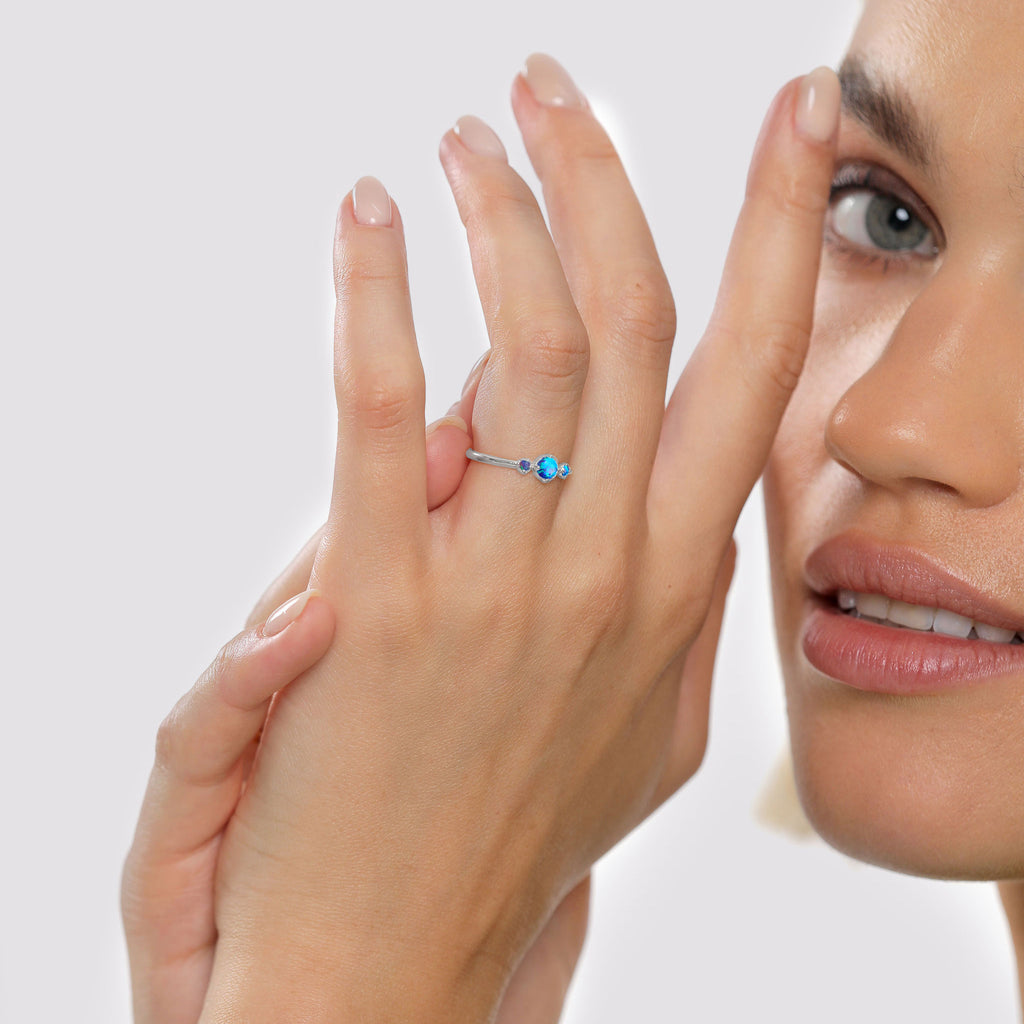 Blue Opal Ring 925 Silver