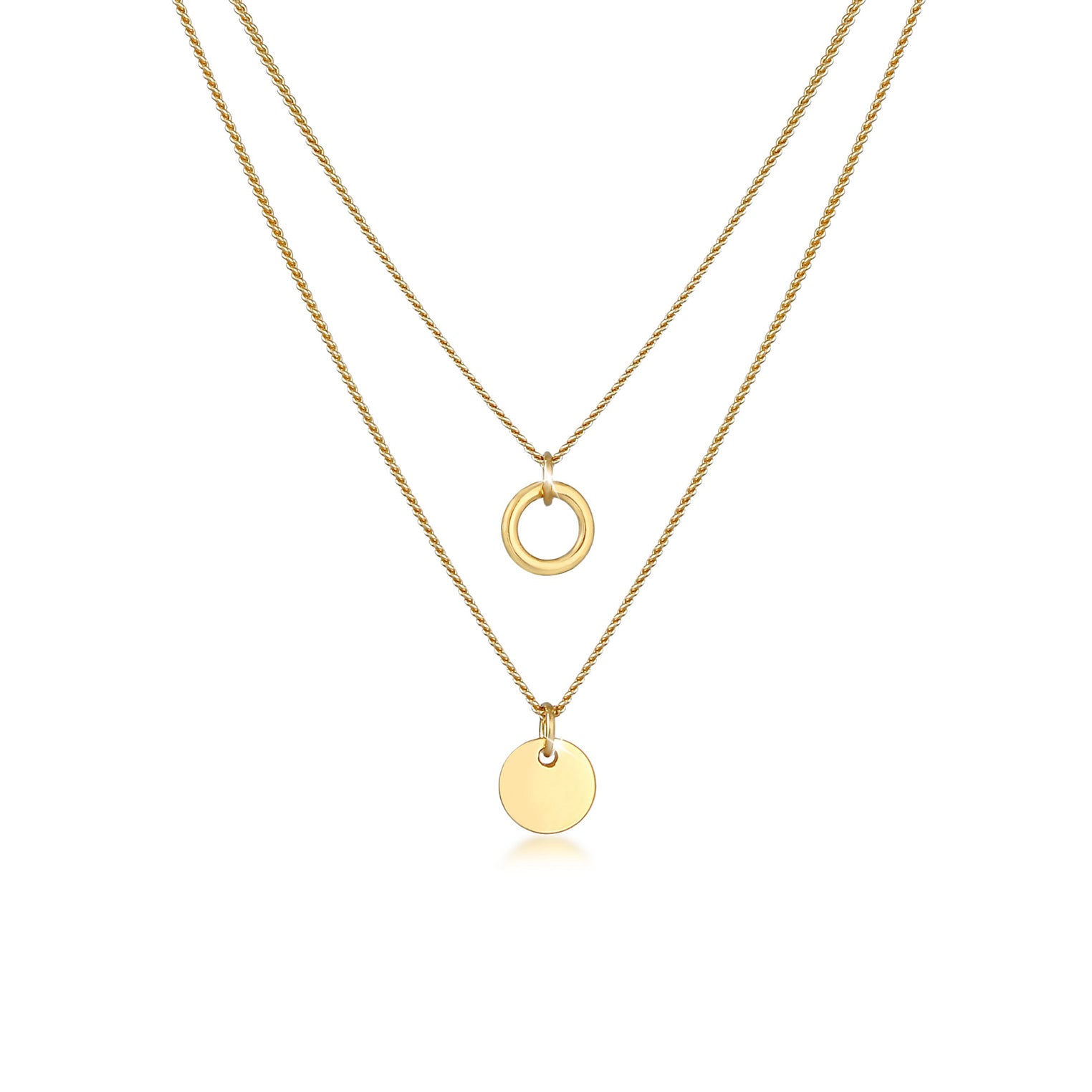 Gold Perhiasan Wanita Perak Asli - Silver Kalung  Layer Circle Plate Basic Trend Lapis Emas