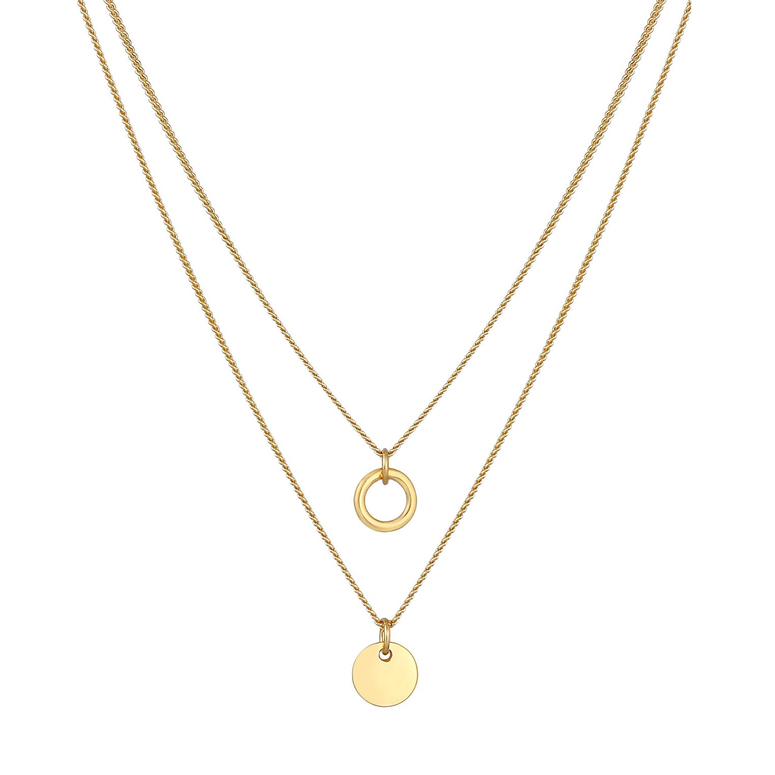 Gold Perhiasan Wanita Perak Asli - Silver Kalung  Layer Circle Plate Basic Trend Lapis Emas