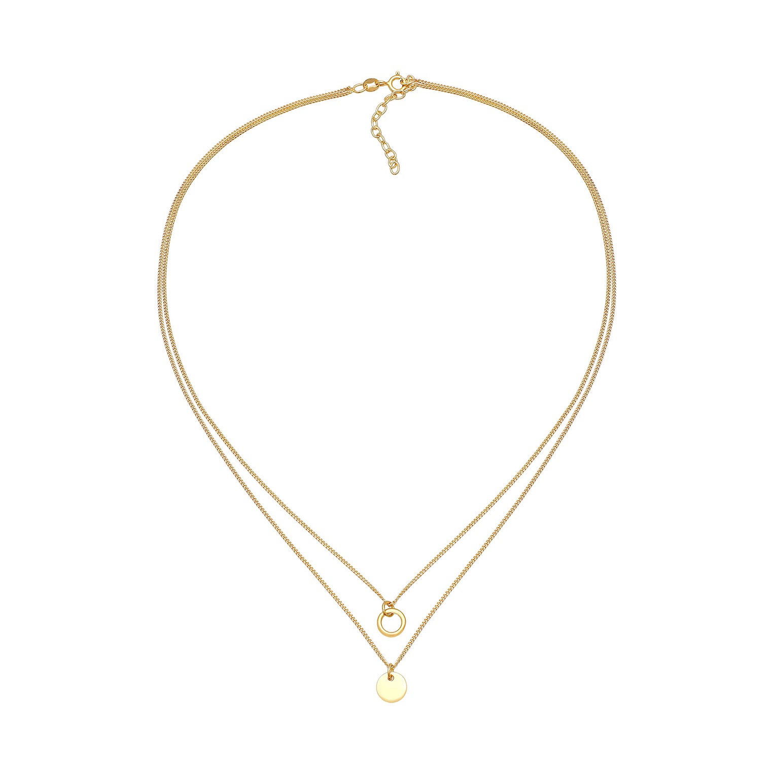 Gold Perhiasan Wanita Perak Asli - Silver Kalung  Layer Circle Plate Basic Trend Lapis Emas