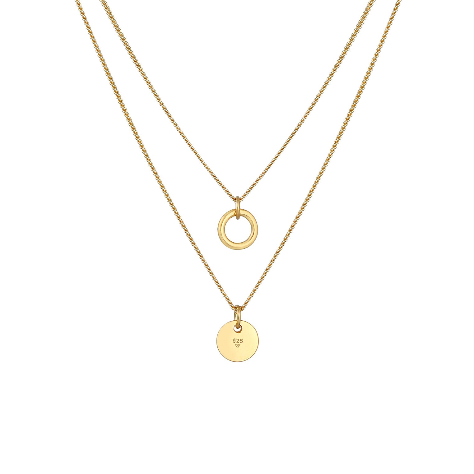 Gold Perhiasan Wanita Perak Asli - Silver Kalung  Layer Circle Plate Basic Trend Lapis Emas