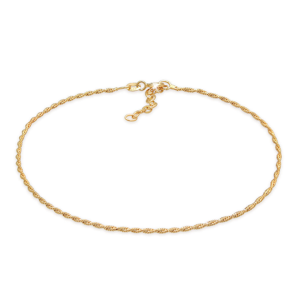 Gold Perhiasan Wanita Perak Asli - Silver Gelang Kaki Twisted Cord Gold Plated
