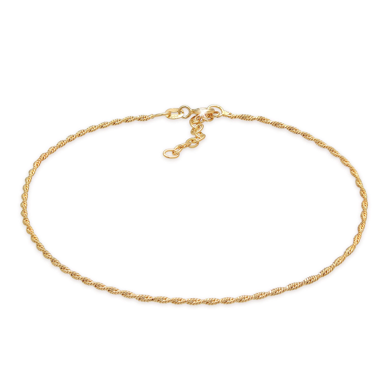 Gold Perhiasan Wanita Perak Asli - Silver Gelang Kaki Twisted Cord Gold Plated