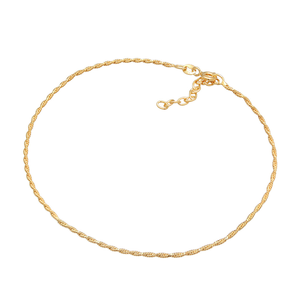 Gold Perhiasan Wanita Perak Asli - Silver Gelang Kaki Twisted Cord Gold Plated