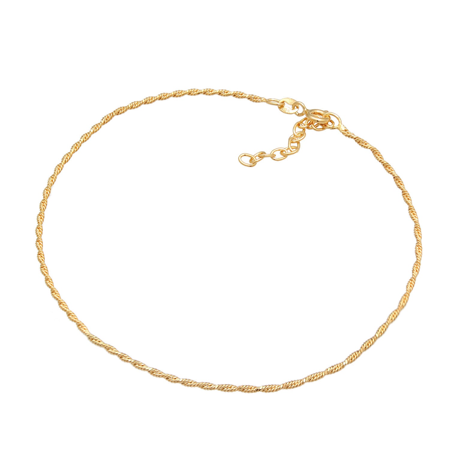 Gold Perhiasan Wanita Perak Asli - Silver Gelang Kaki Twisted Cord Gold Plated