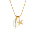 Gold Perhiasan Wanita Perak Asli - Silver Kalung  Kauri Shell Starfish Summer Trend Lapis Emas