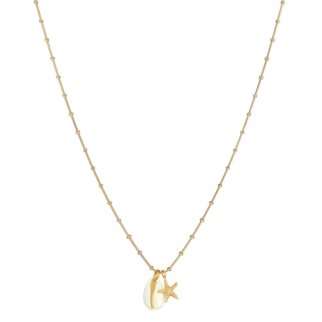 Gold Perhiasan Wanita Perak Asli - Silver Kalung  Kauri Shell Starfish Summer Trend Lapis Emas