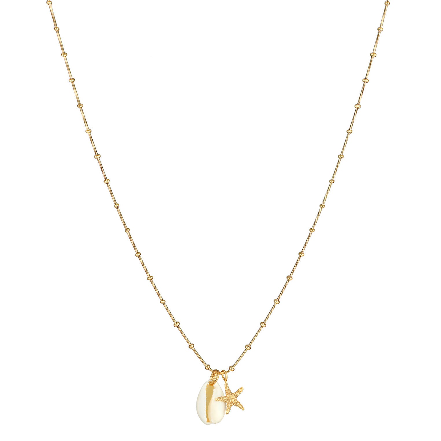 Gold Perhiasan Wanita Perak Asli - Silver Kalung  Kauri Shell Starfish Summer Trend Lapis Emas