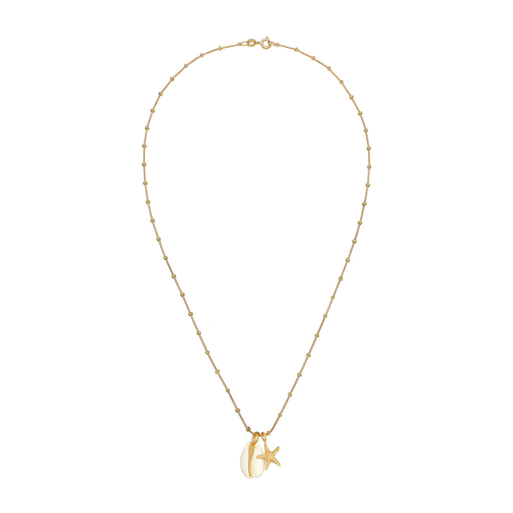 Gold Perhiasan Wanita Perak Asli - Silver Kalung  Kauri Shell Starfish Summer Trend Lapis Emas