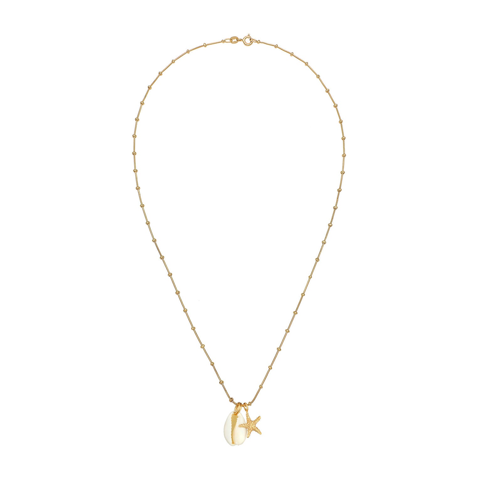Gold Perhiasan Wanita Perak Asli - Silver Kalung  Kauri Shell Starfish Summer Trend Lapis Emas