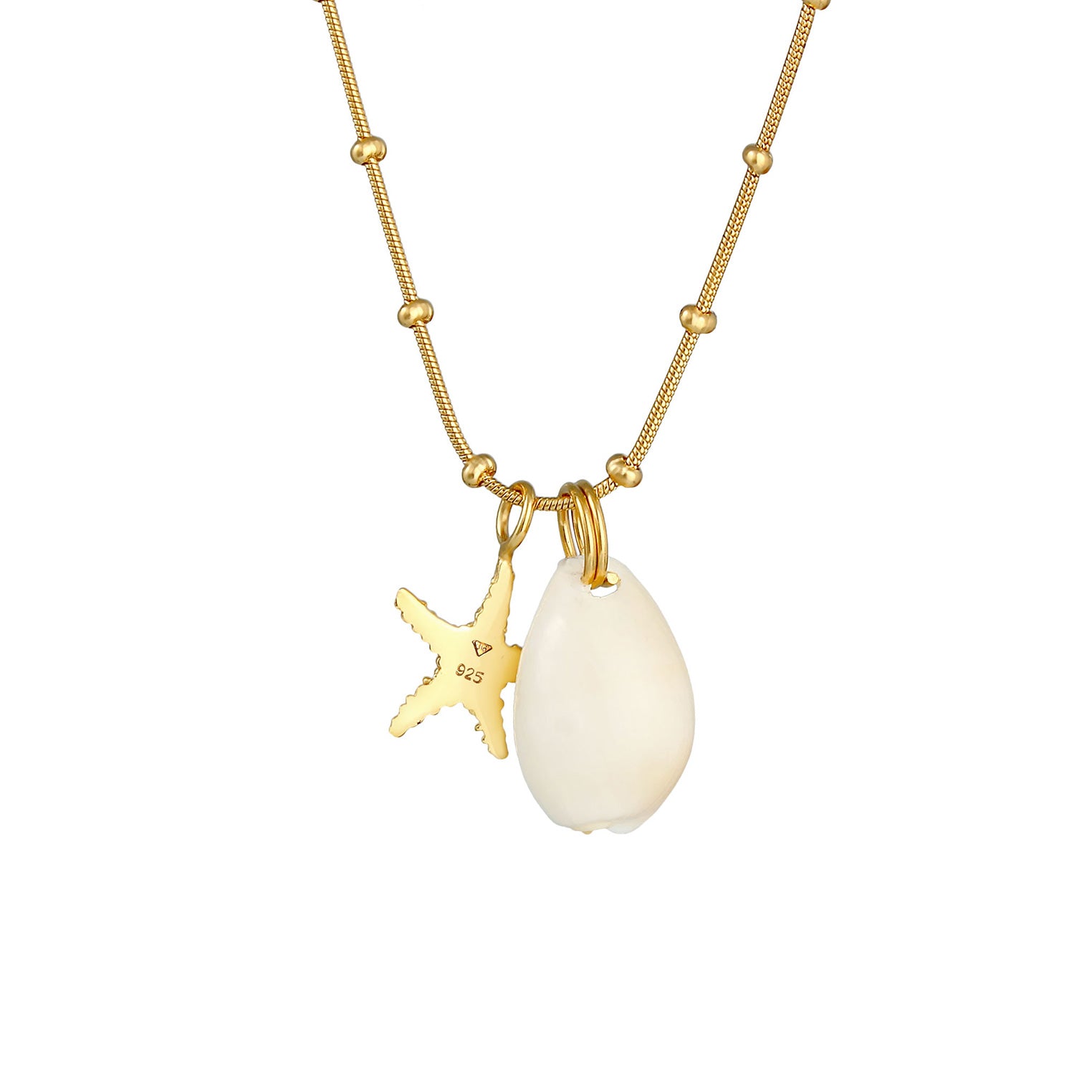 Gold Perhiasan Wanita Perak Asli - Silver Kalung  Kauri Shell Starfish Summer Trend Lapis Emas