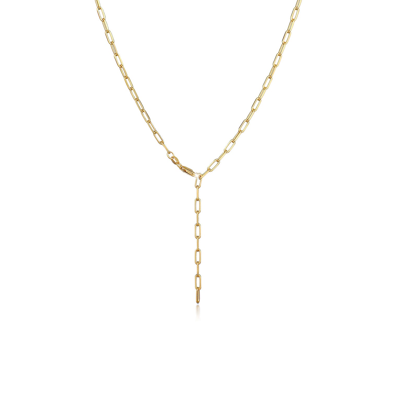 Gold Perhiasan Wanita Perak Asli - Silver Kalung  Y-Chain Links Oval Coarse Timeless Lapis Emas