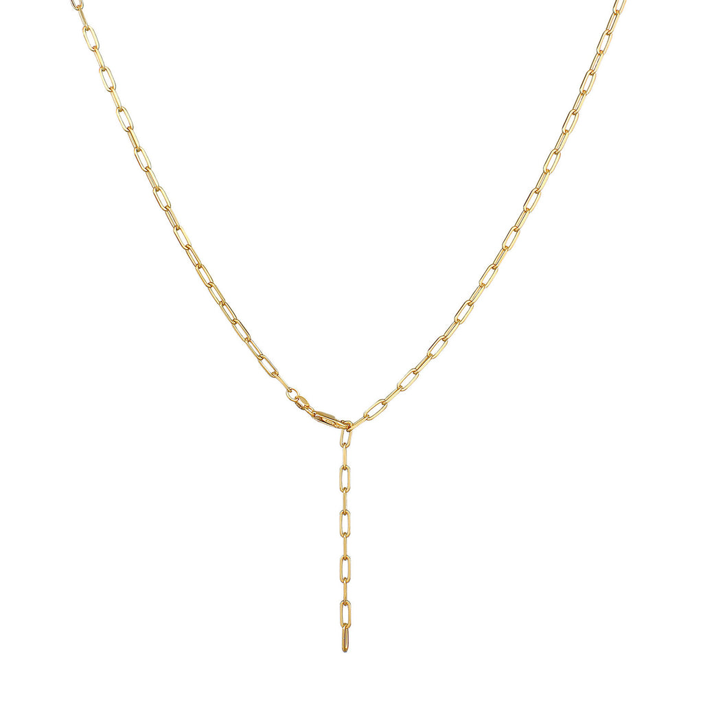 Gold Perhiasan Wanita Perak Asli - Silver Kalung  Y-Chain Links Oval Coarse Timeless Lapis Emas