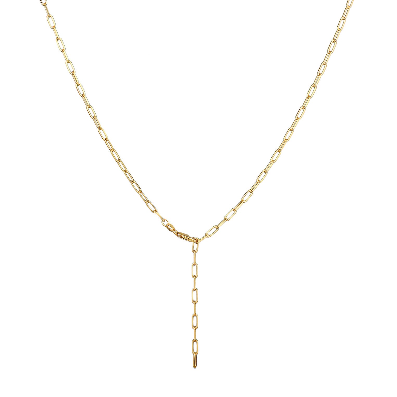 Gold Perhiasan Wanita Perak Asli - Silver Kalung  Y-Chain Links Oval Coarse Timeless Lapis Emas