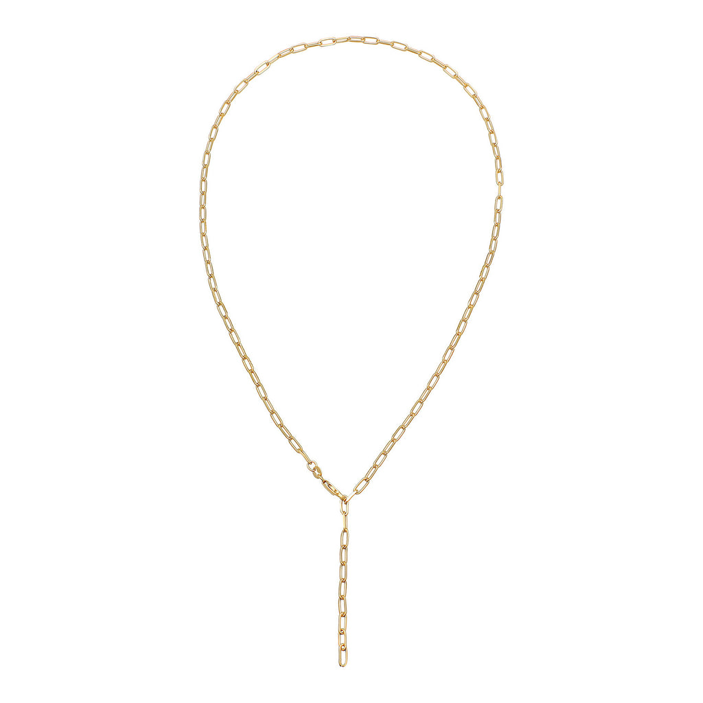 Gold Perhiasan Wanita Perak Asli - Silver Kalung  Y-Chain Links Oval Coarse Timeless Lapis Emas