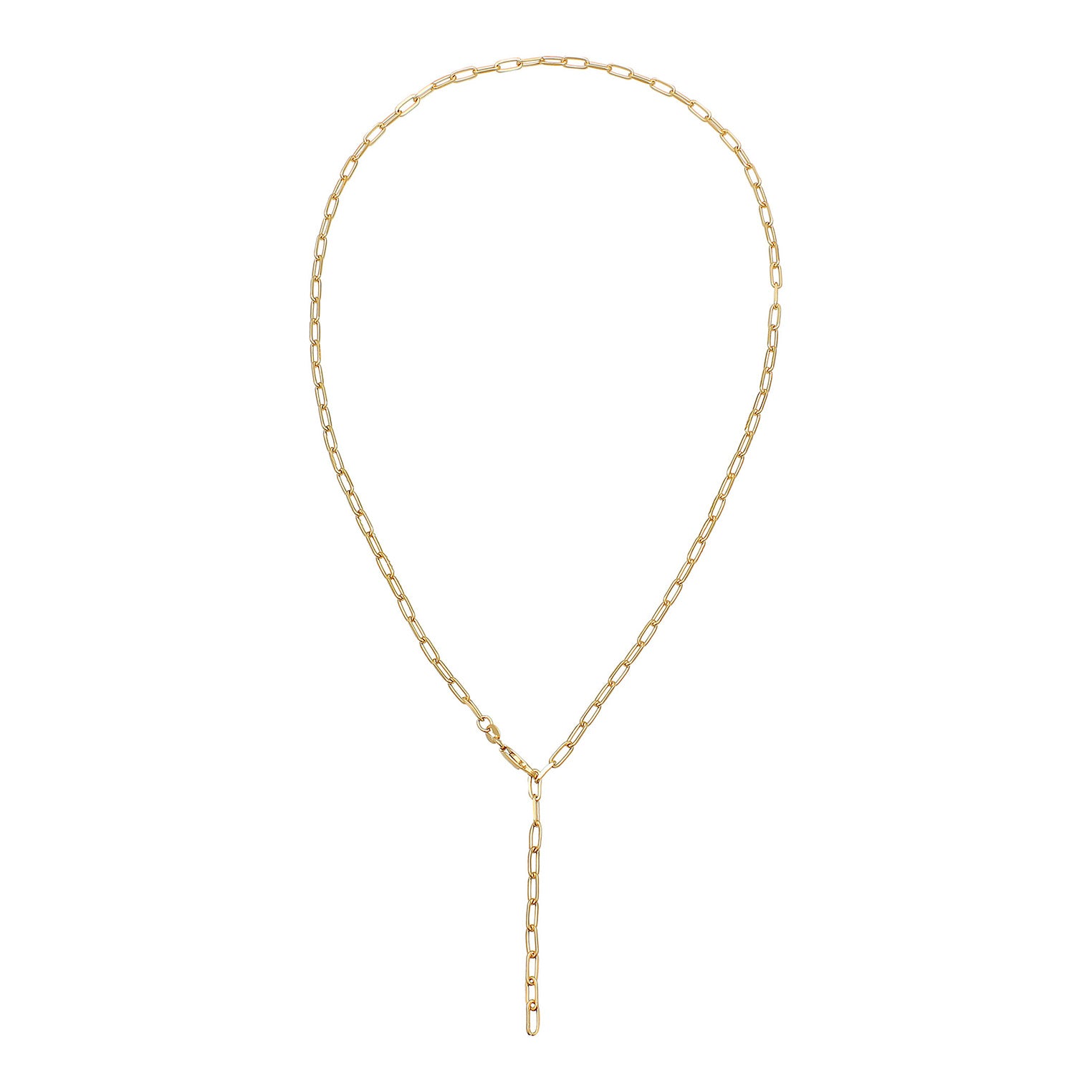 Gold Perhiasan Wanita Perak Asli - Silver Kalung  Y-Chain Links Oval Coarse Timeless Lapis Emas