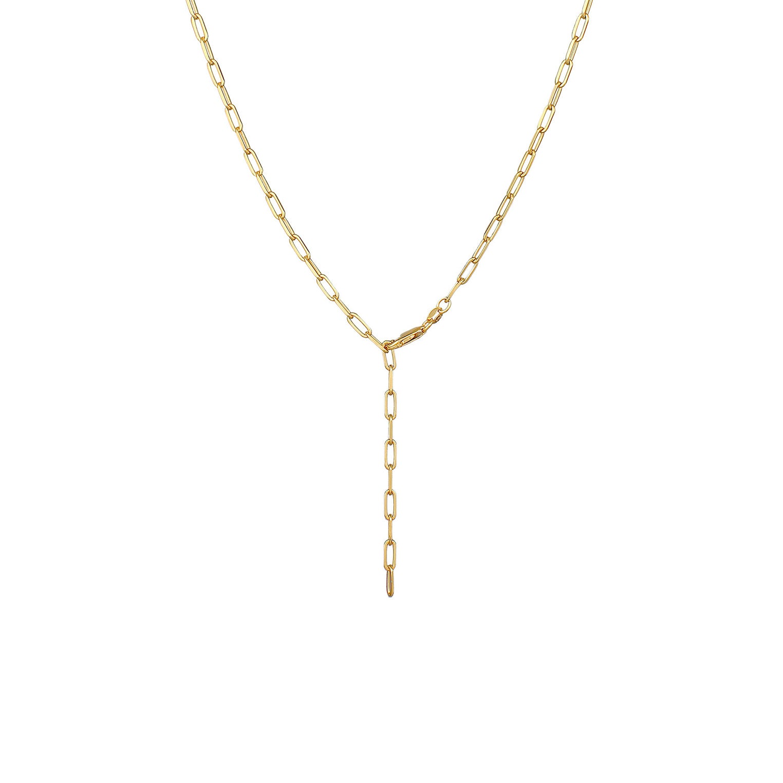Gold Perhiasan Wanita Perak Asli - Silver Kalung  Y-Chain Links Oval Coarse Timeless Lapis Emas
