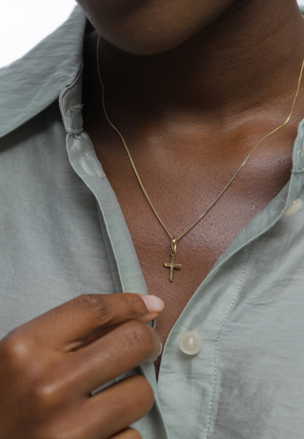 Gold Perhiasan Wanita Perak Asli - Silver Kalung  Cross Star Engraving Lapis Emas