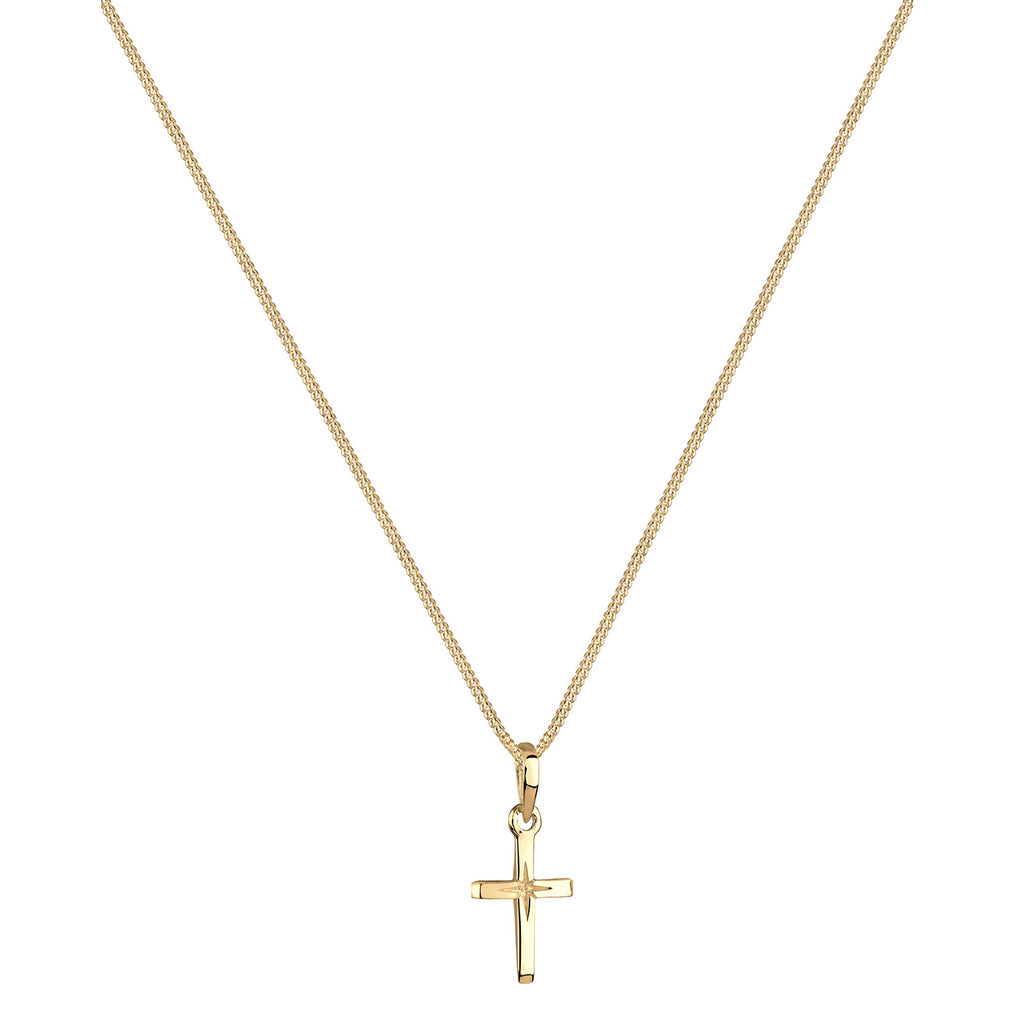 Gold Perhiasan Wanita Perak Asli - Silver Kalung  Cross Star Engraving Lapis Emas