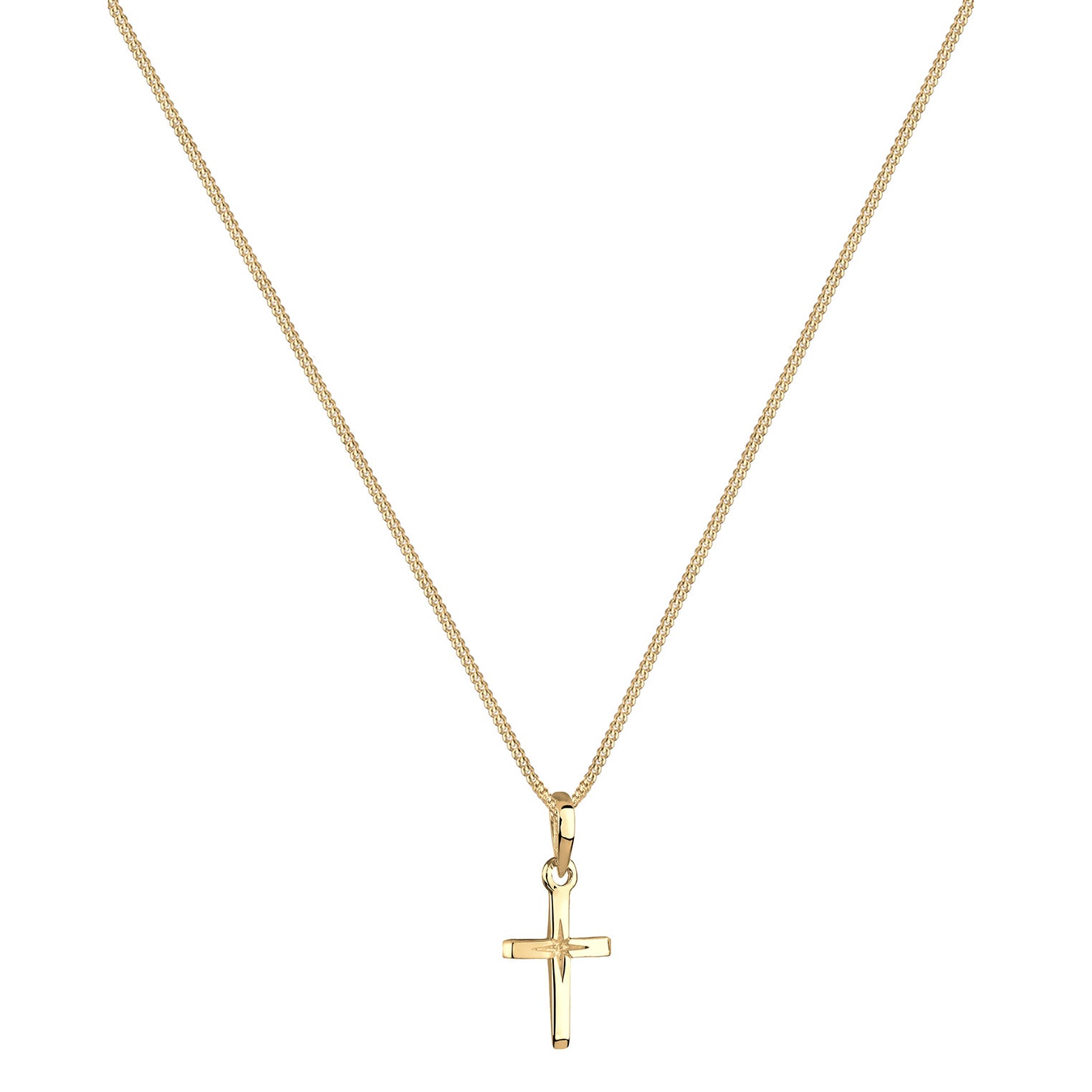 Gold Perhiasan Wanita Perak Asli - Silver Kalung  Cross Star Engraving Lapis Emas