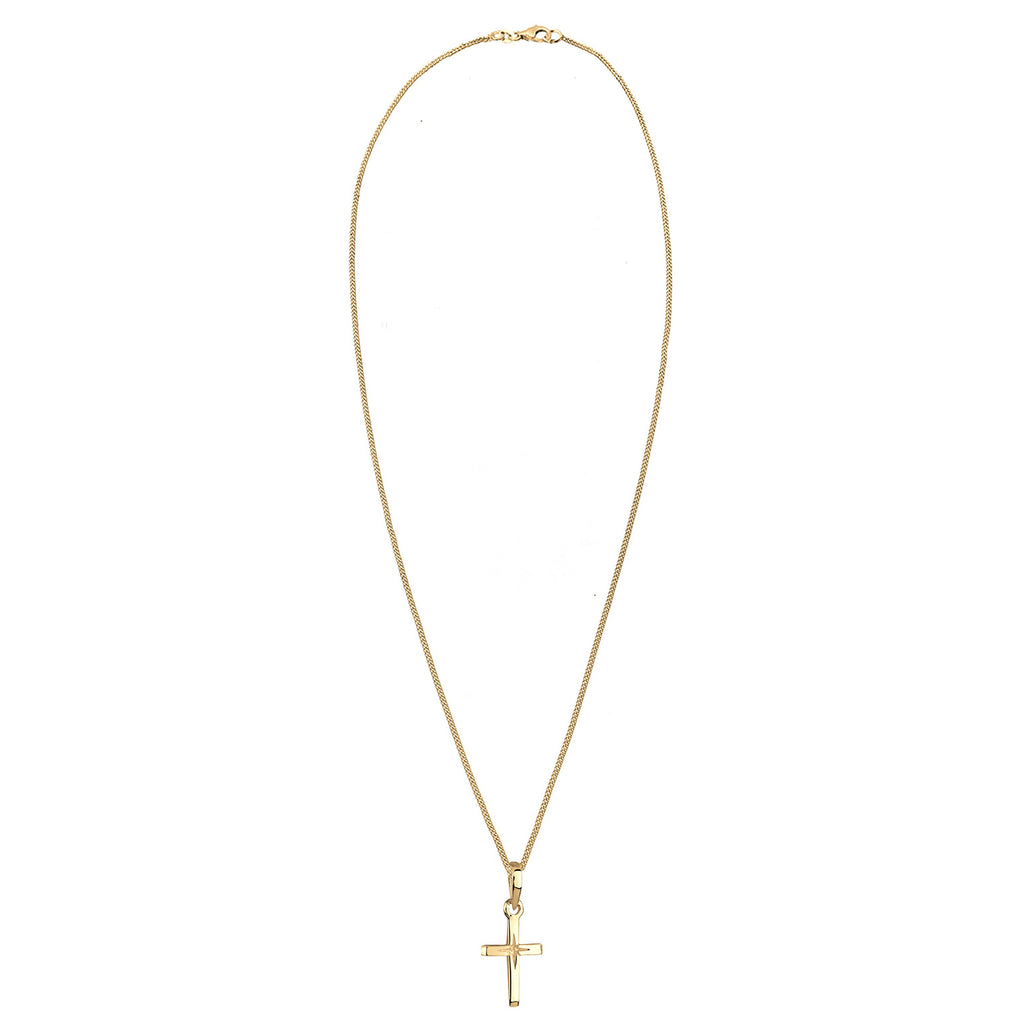Gold Perhiasan Wanita Perak Asli - Silver Kalung  Cross Star Engraving Lapis Emas