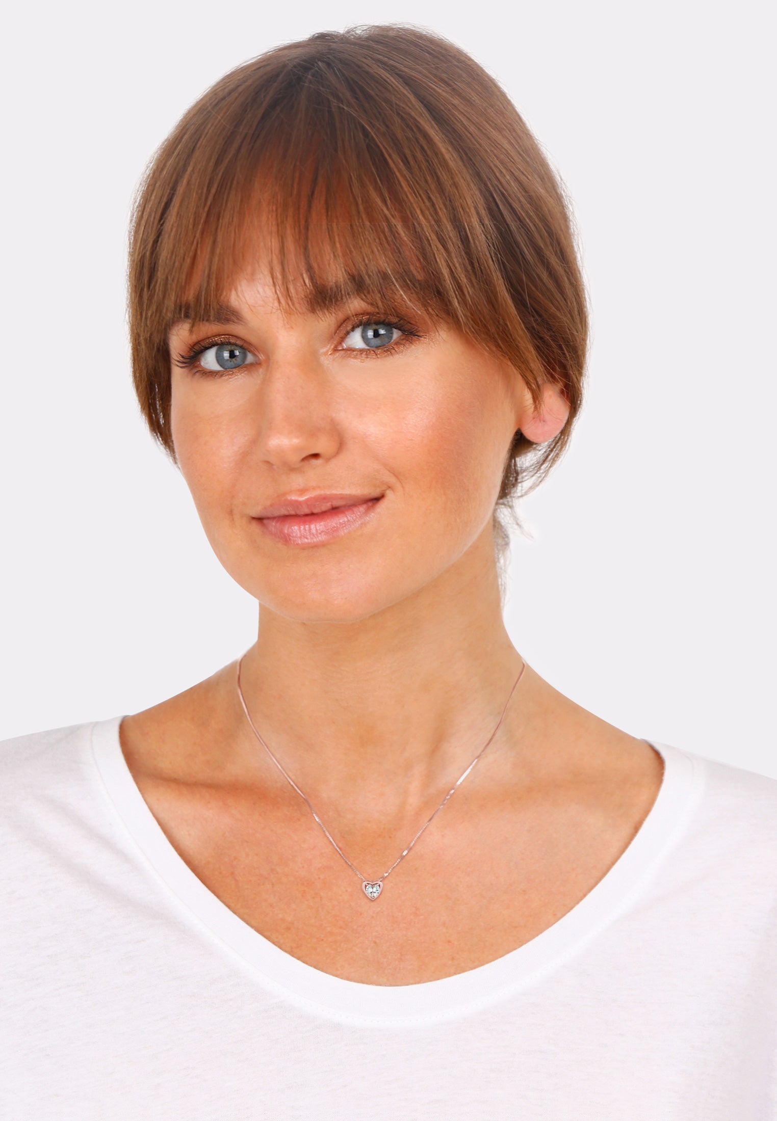 Rosegold Perhiasan Wanita Perak Asli - Silver Kalung  Heart Sparkling Zirconia Stone Lapis Rosegold