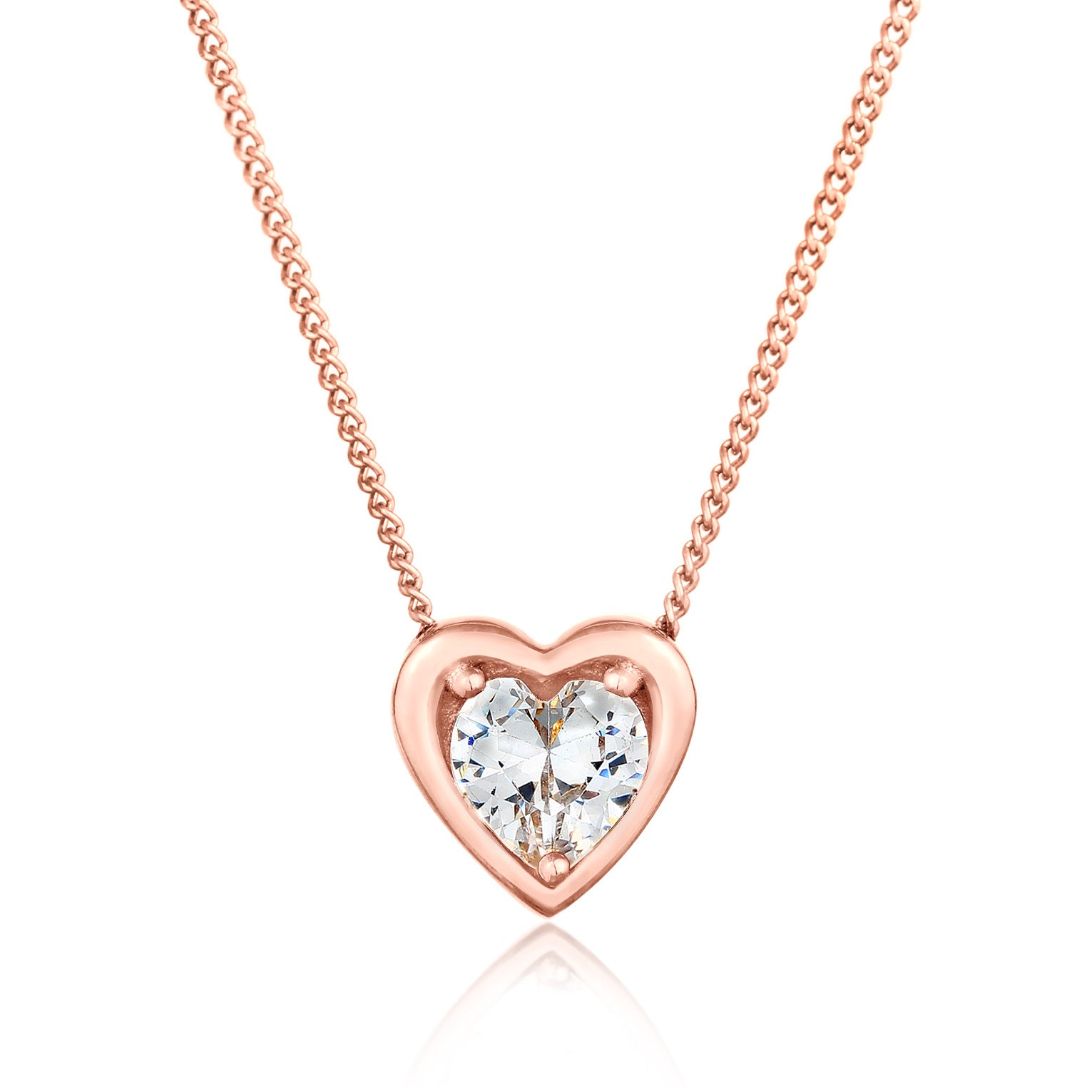 Rosegold Perhiasan Wanita Perak Asli - Silver Kalung  Heart Sparkling Zirconia Stone Lapis Rosegold