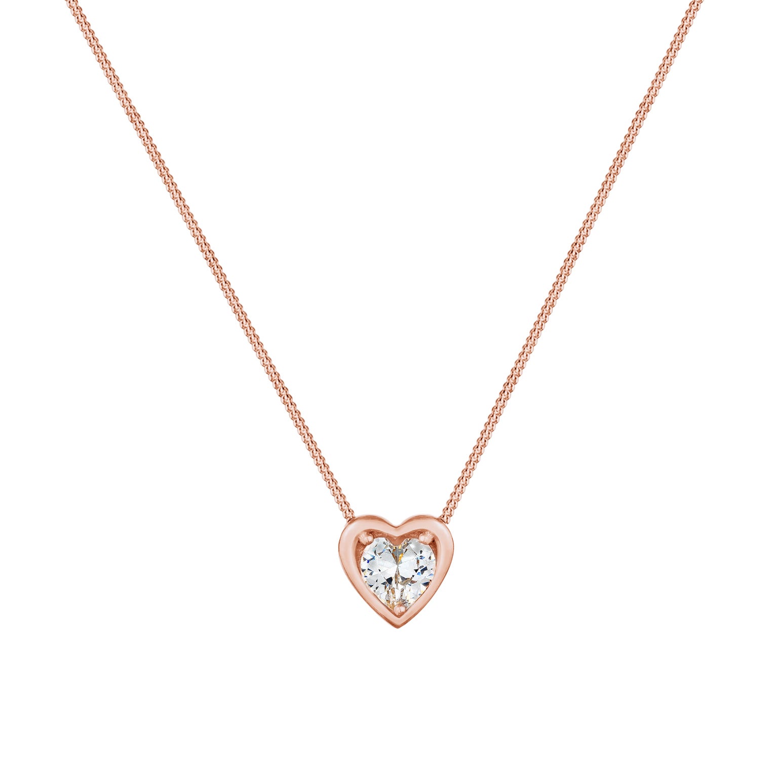 Rosegold Perhiasan Wanita Perak Asli - Silver Kalung  Heart Sparkling Zirconia Stone Lapis Rosegold