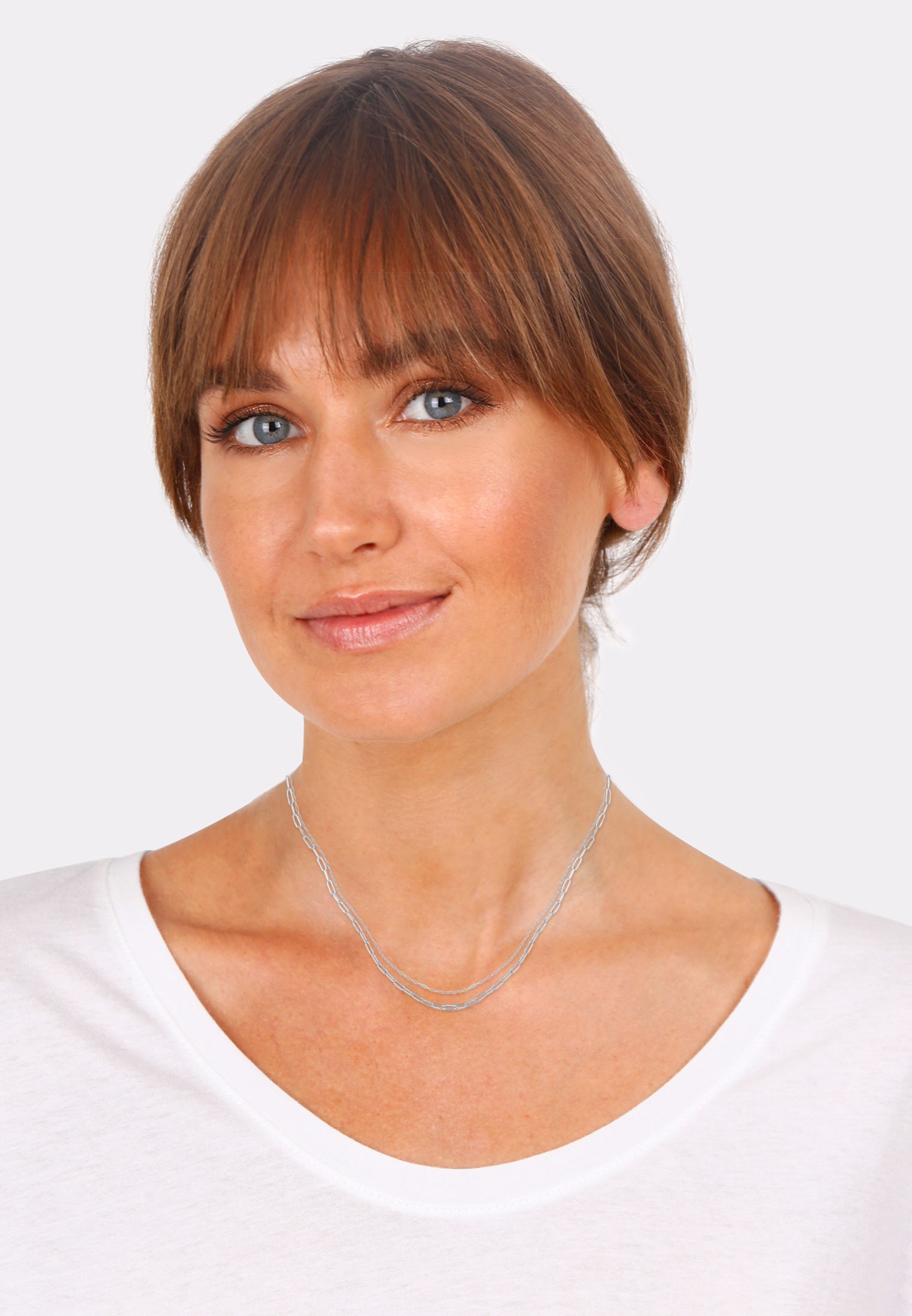Silver Perhiasan Wanita Perak Asli - Silver Kalung  Layer Links Oval Basic Blogger Trend Filigree