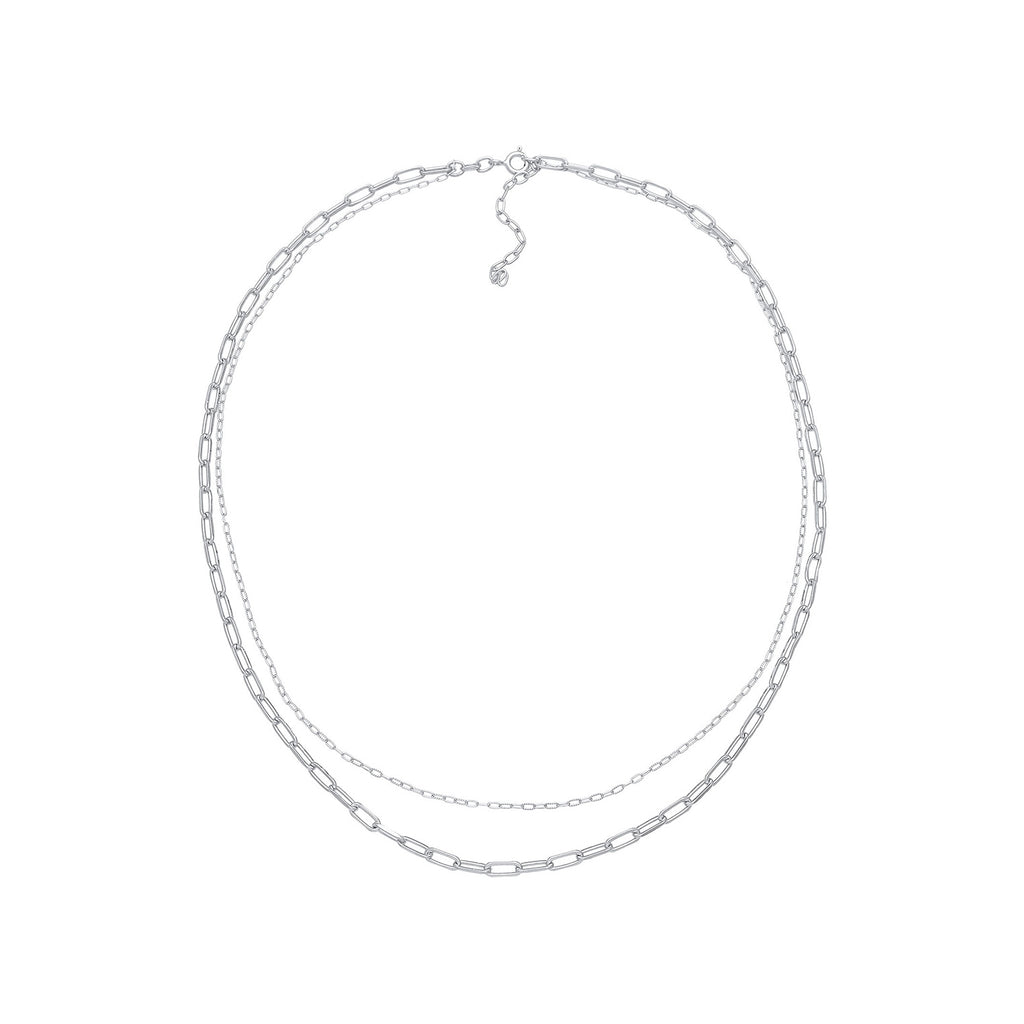 Silver Perhiasan Wanita Perak Asli - Silver Kalung  Layer Links Oval Basic Blogger Trend Filigree