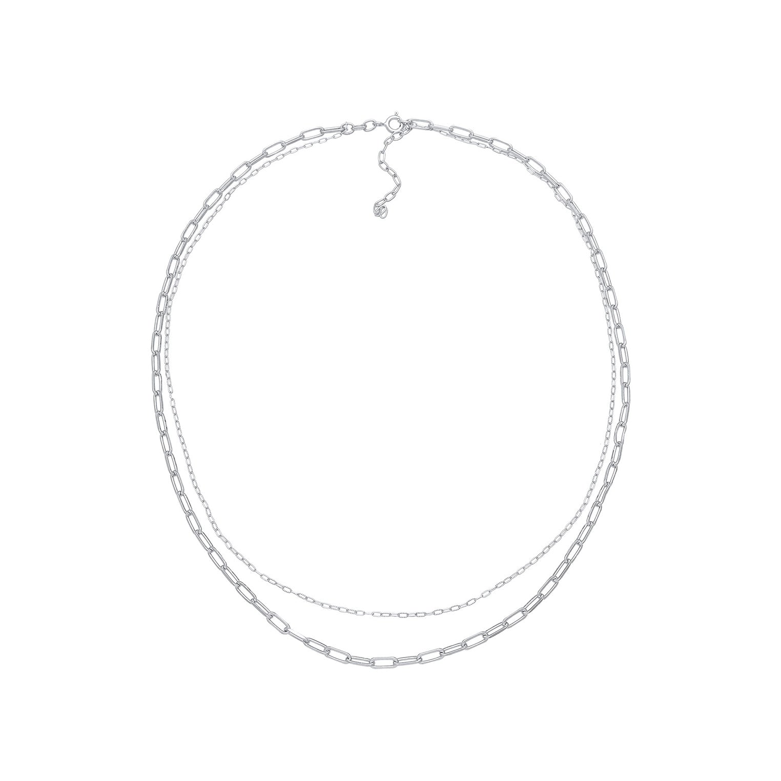 Silver Perhiasan Wanita Perak Asli - Silver Kalung  Layer Links Oval Basic Blogger Trend Filigree