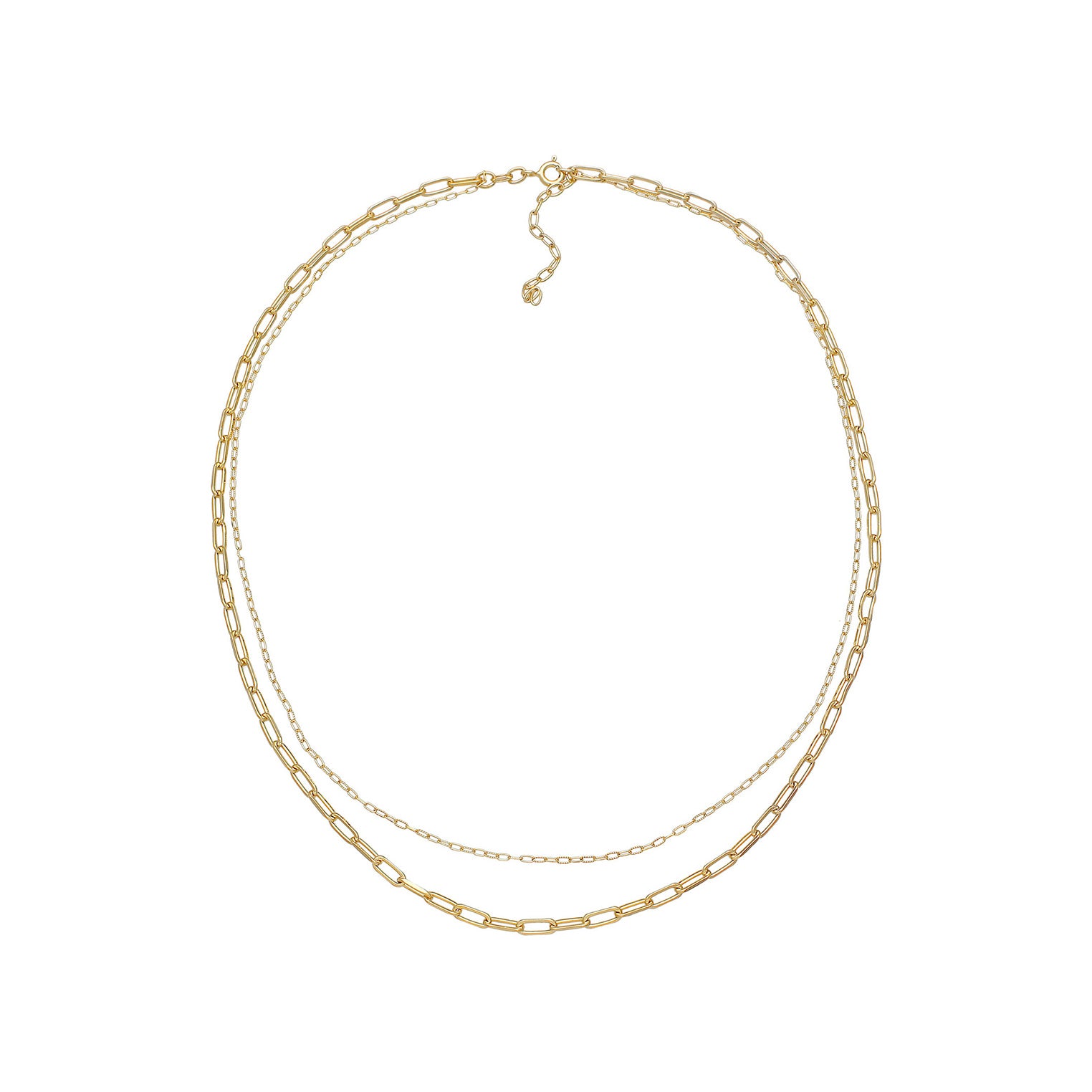 Gold Perhiasan Wanita Perak Asli - Silver Kalung  Layer Links Oval Basic Blogger Trend Filigree Lapis Emas