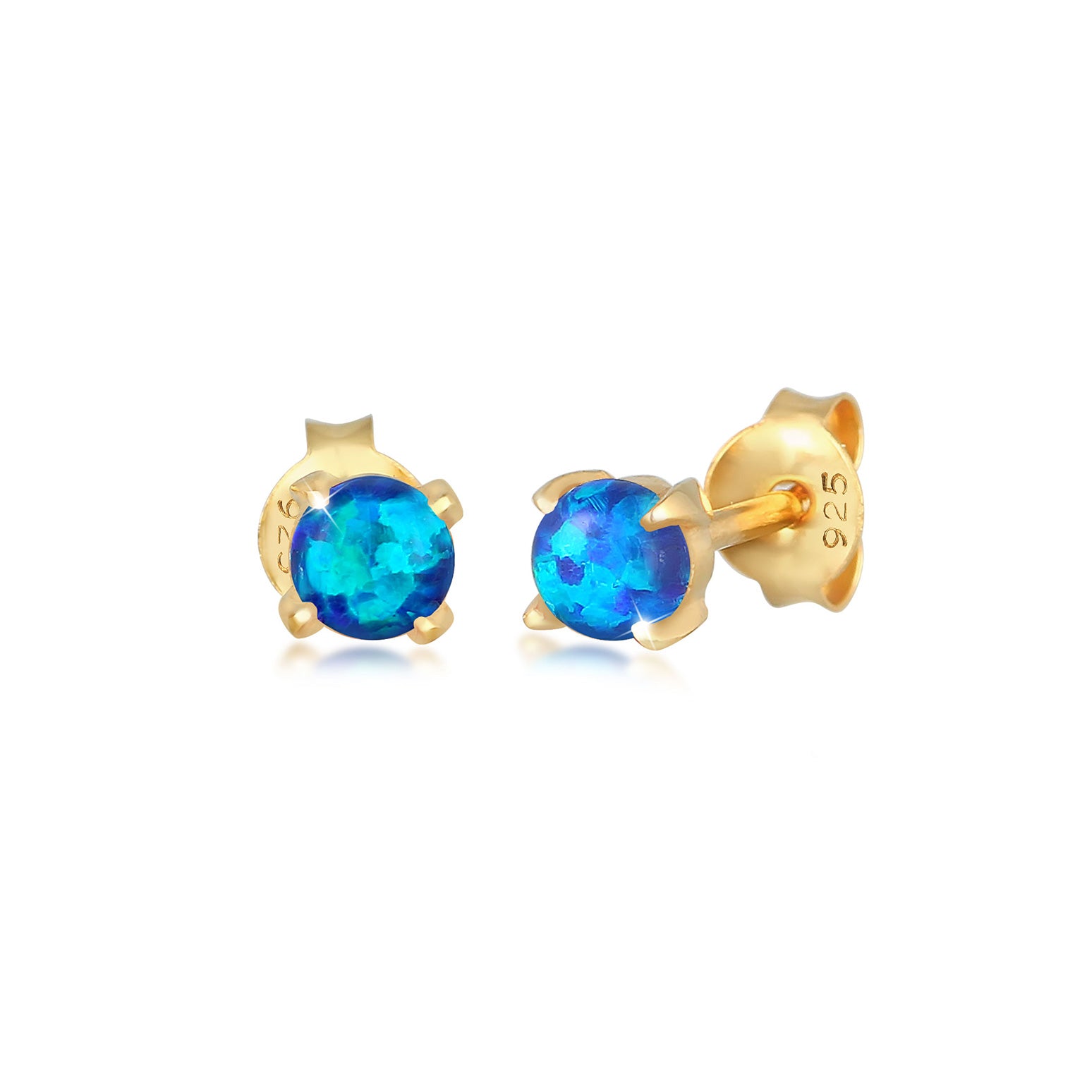 Dark Blue Perhiasan Wanita Perak Asli - Silver Anting Stud Synthetic Opal Gold Plated