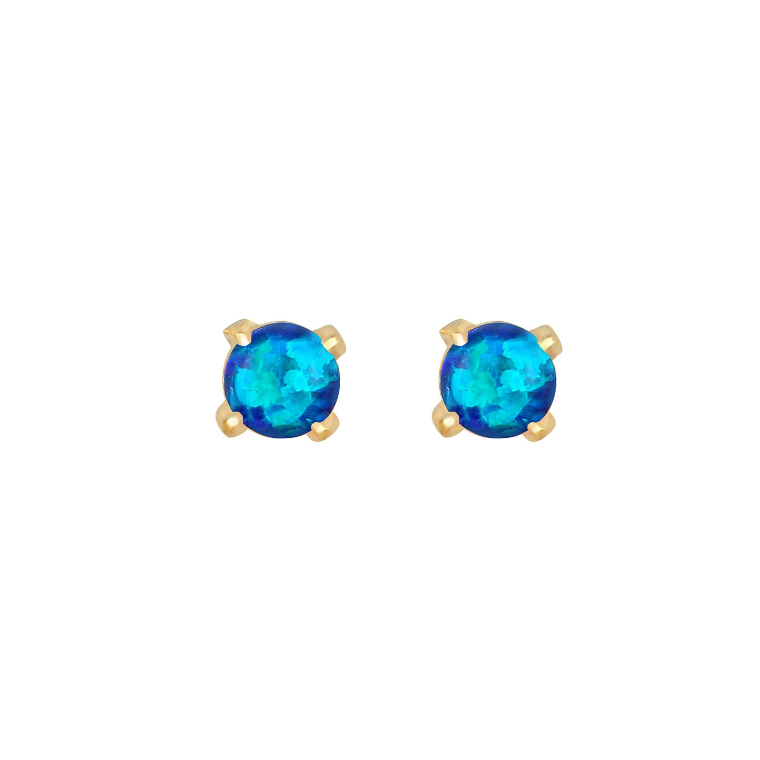Dark Blue Perhiasan Wanita Perak Asli - Silver Anting Stud Synthetic Opal Gold Plated